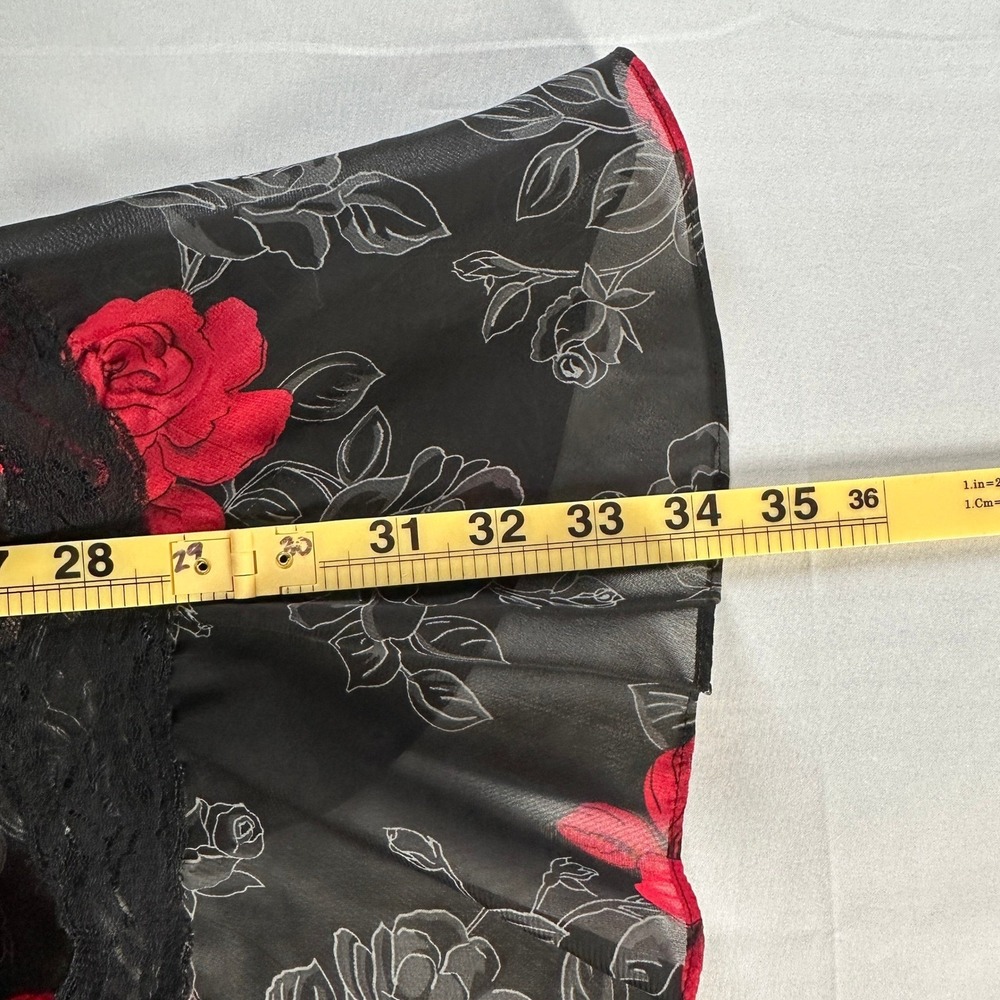 Floral Roses‎ Lace Trim Satin Slip Dress Womens L Chemise Lingerie Romantic Goth - Picture 3 of 5